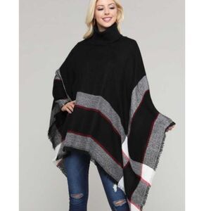 Plaid turtleneck poncho 